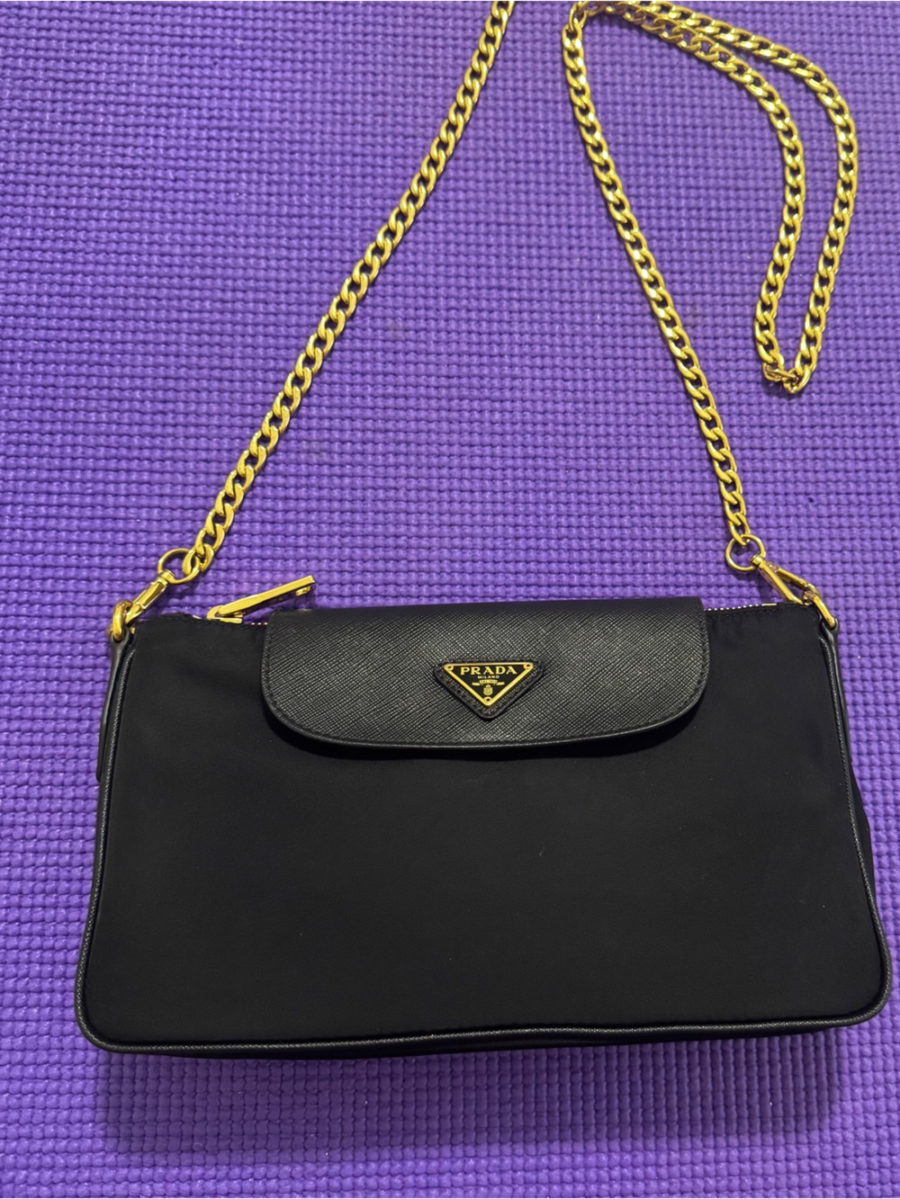 Prada Black Shoulder Bag with Gold Chain Strap w/ COA - Picture 3 of 10